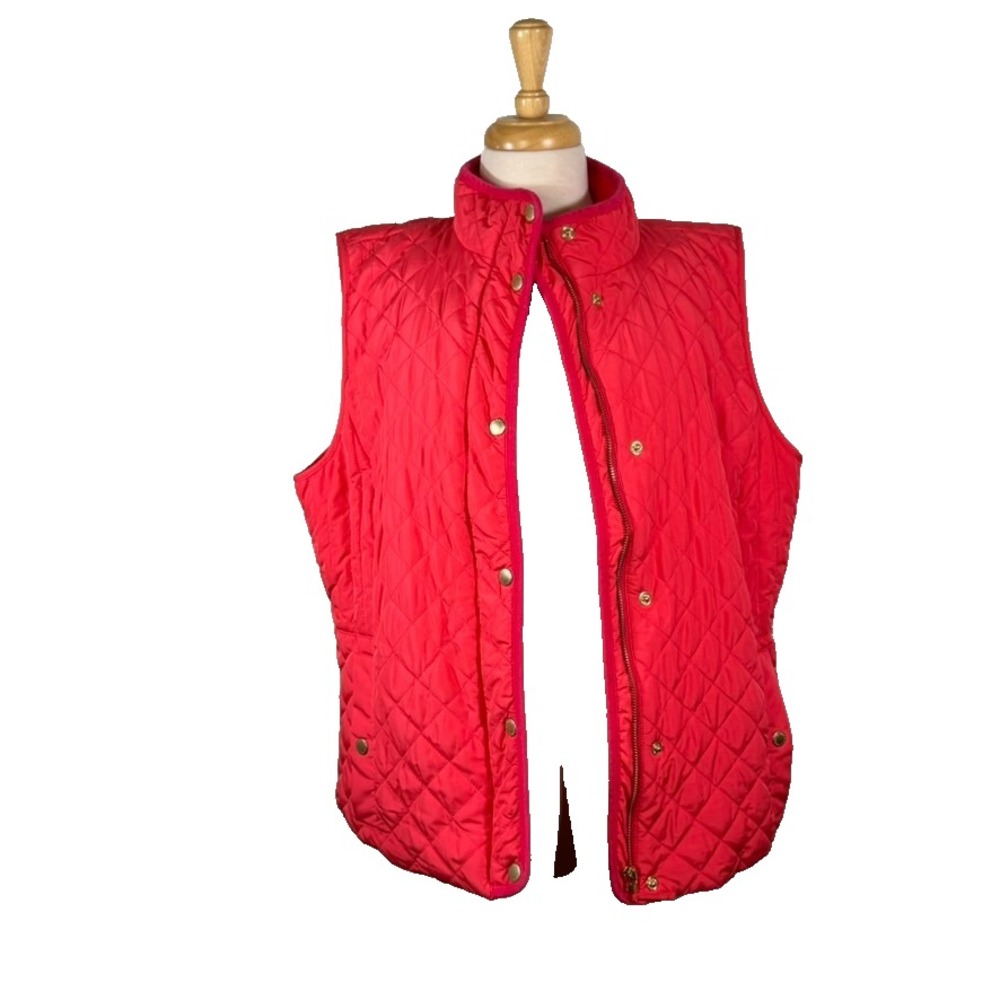 Talbot's Quilted Vest Size XLP Pink Zip Up Button Up